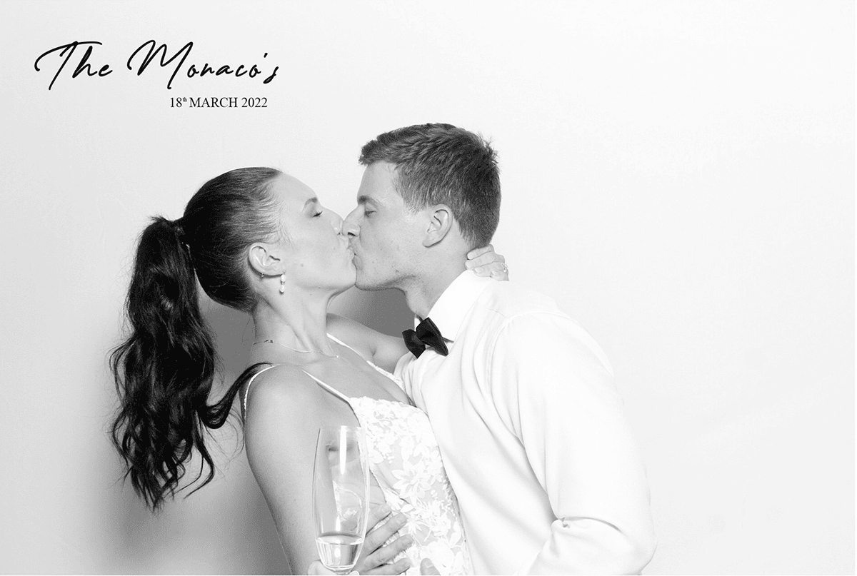 GLAM Booth Hire with Classic Black and White Photos - The Monaco's Wedding Photo Booth