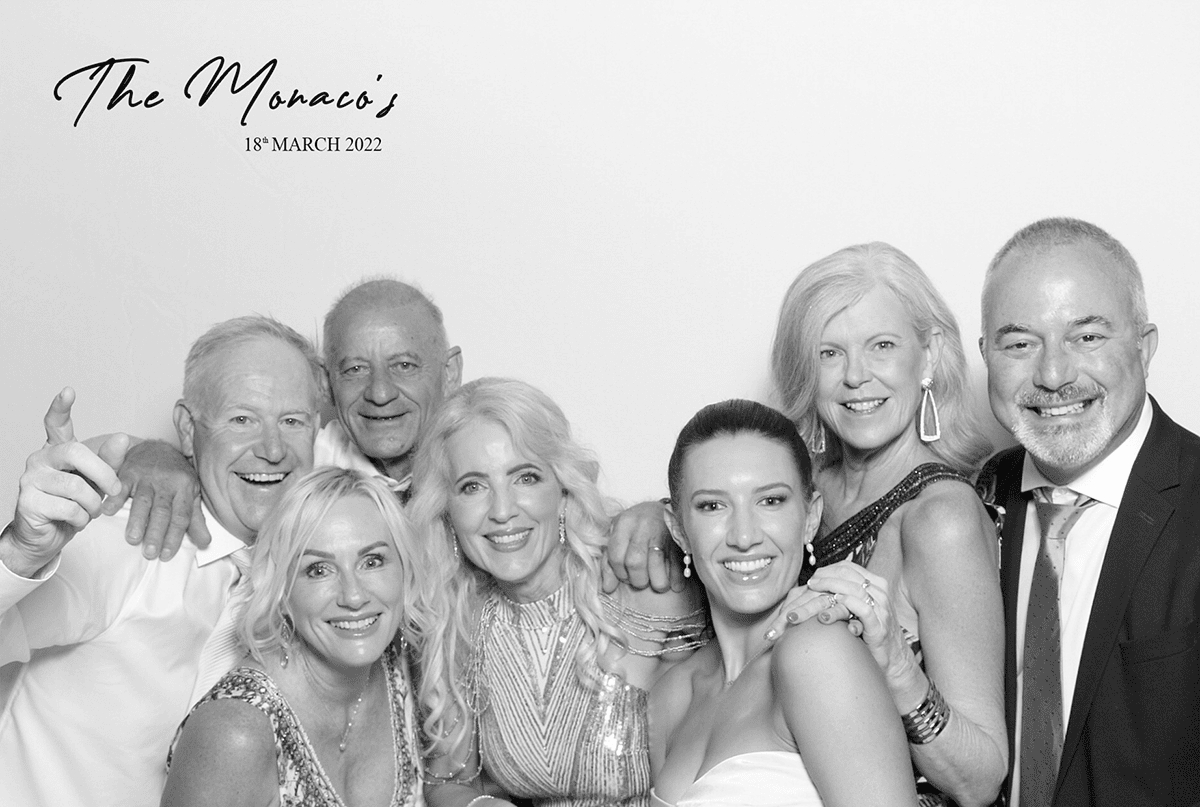 GLAM Booth Hire with Classic Black and White Photos - The Monaco's Wedding Photo Booth