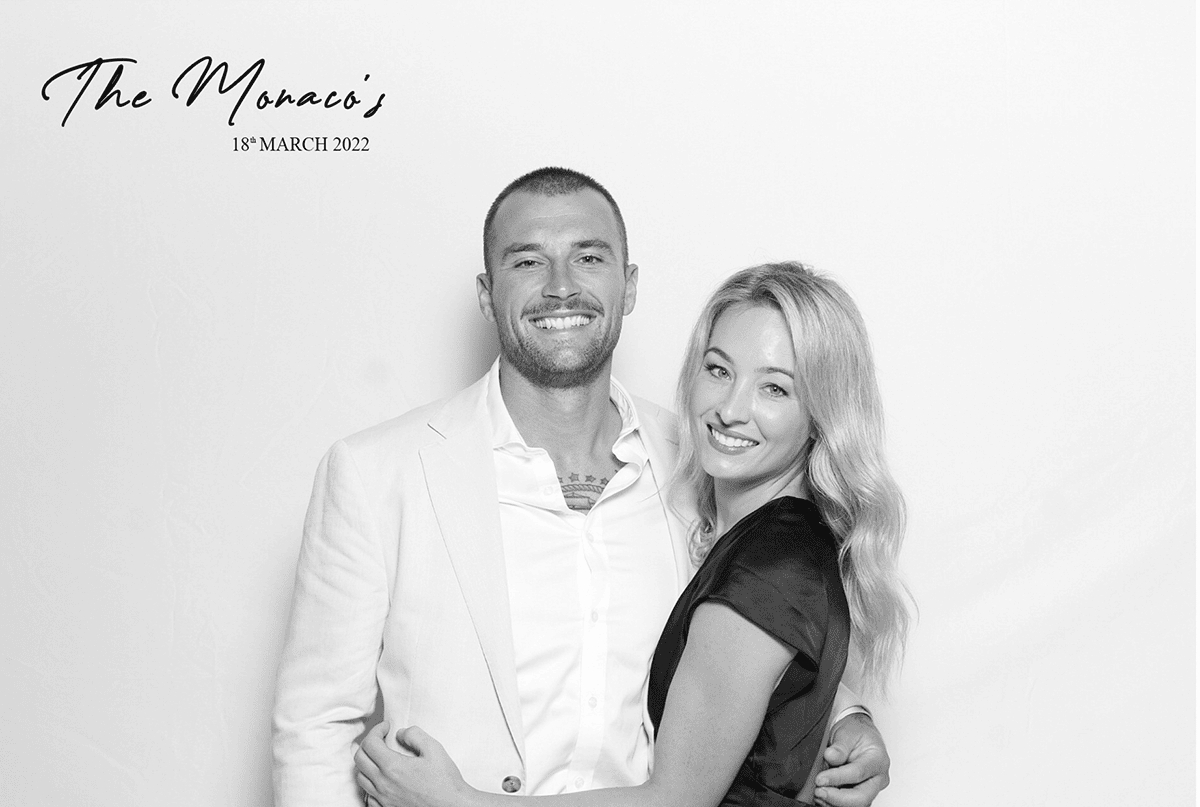 GLAM Booth Hire with Classic Black and White Photos - The Monaco's Wedding Photo Booth