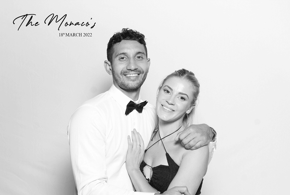 GLAM Booth Hire with Classic Black and White Photos - The Monaco's Wedding Photo Booth