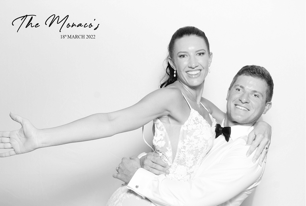 GLAM Booth Hire with Classic Black and White Photos - The Monaco's Wedding Photo Booth